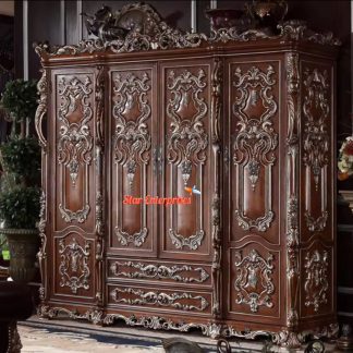 Teak Wood Vintage Hand Carved Wardrobe