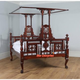 Wooden Antique Anglo Indian Style Poster Bed