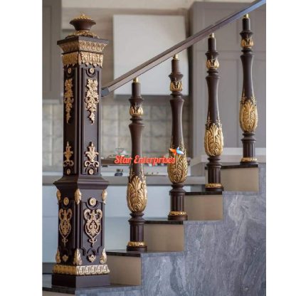 Wooden Designer Hand Carved Master And Railing Pillars