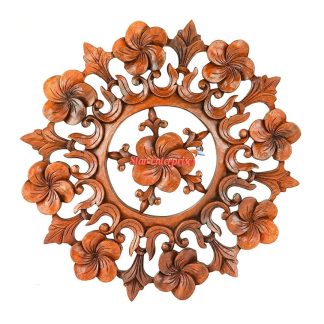 Wooden Floral Hand Carved Round Wall Panel