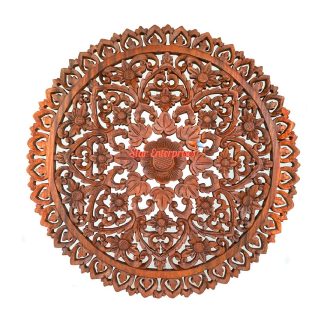 Wooden Round Floral Hand Carved Wall Panel