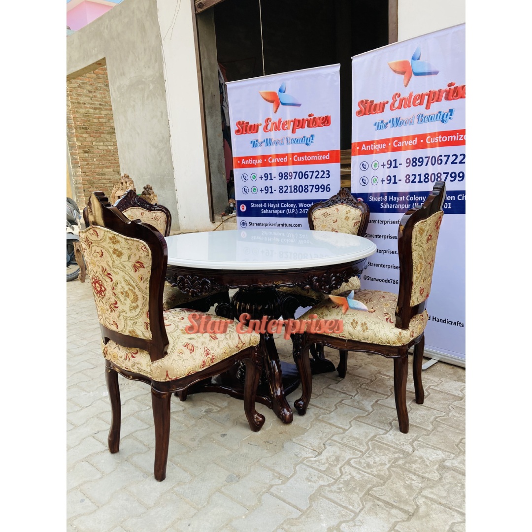 Star Enterprises Antique Wooden Round Dining Table Set DNG-039 - Image 2