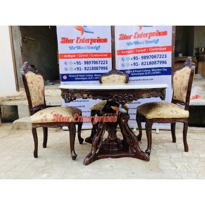 Antique Wooden Round Dining Table Set