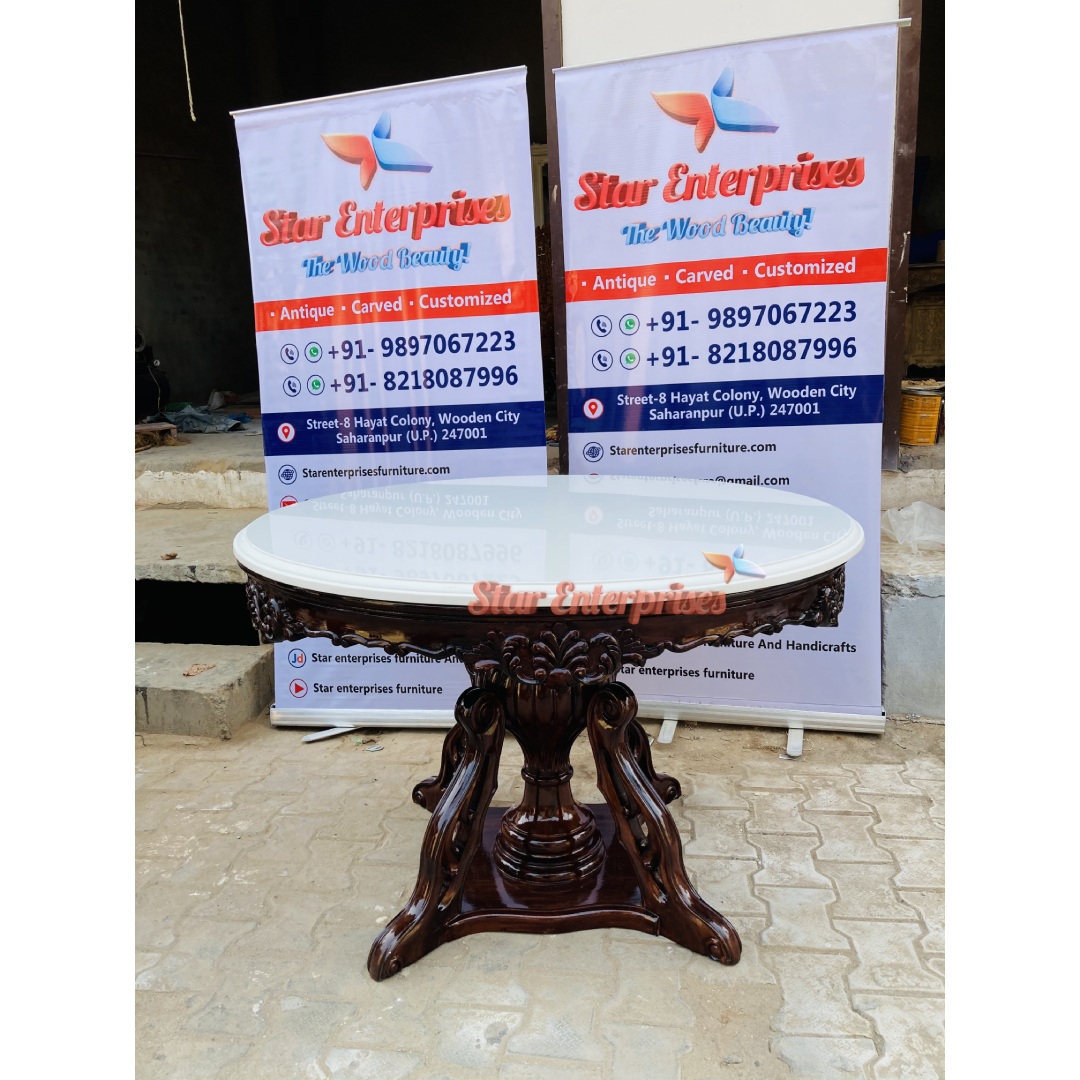 Star Enterprises Antique Wooden Round Dining Table Set DNG-039 - Image 3