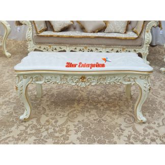 Shiny White Hand Carved Luxury Center Table