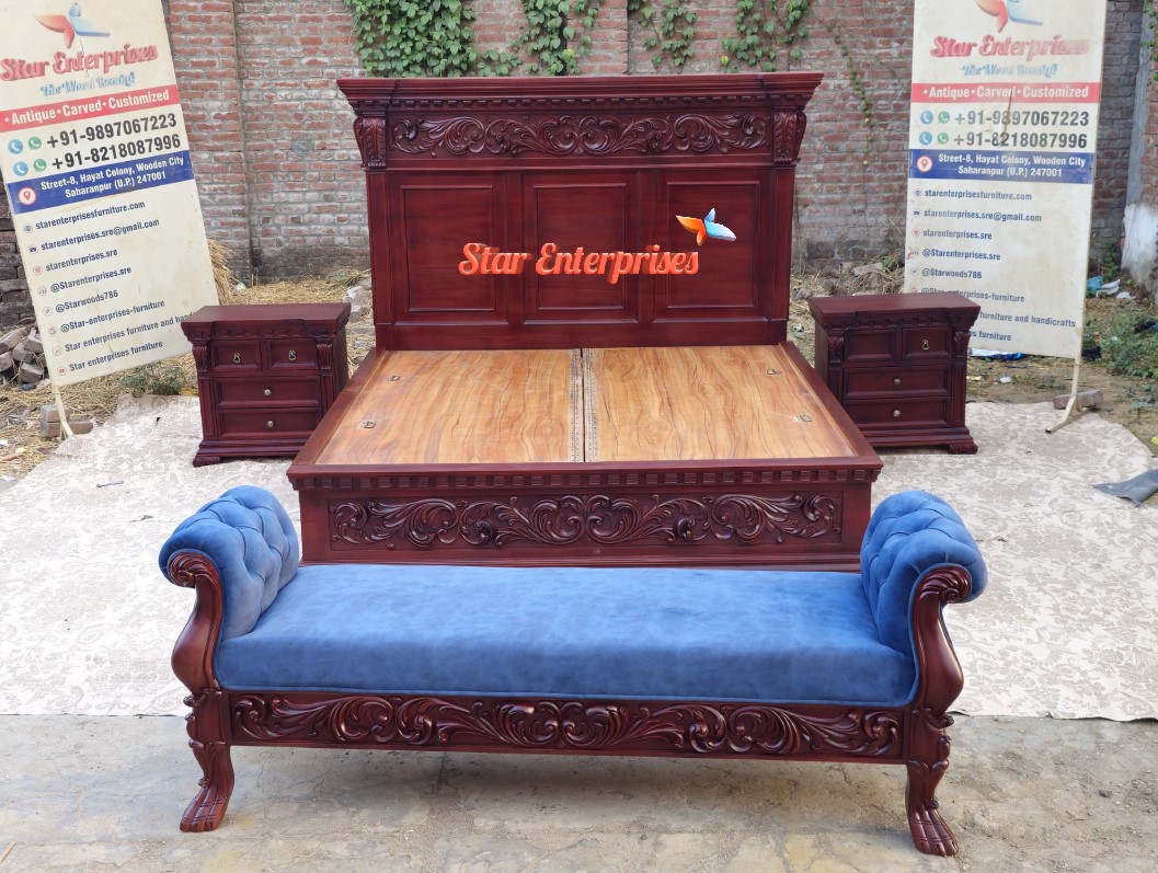 Teak-Wood-Classic-Hand-Carved-Bed