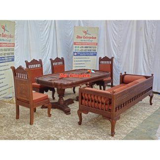 Teak Wood Engraving Dining Table Set