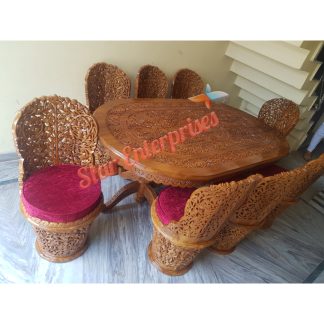 Teak Wood Engraving Muda Chair Dining Set