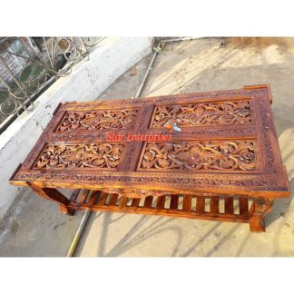 Teak Wood Hand Carving Center Table