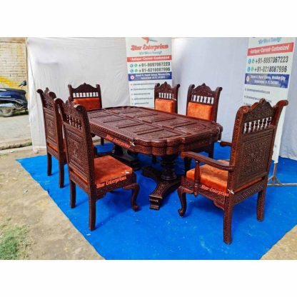 Teak Wood Hand Engraving Dining Table Set