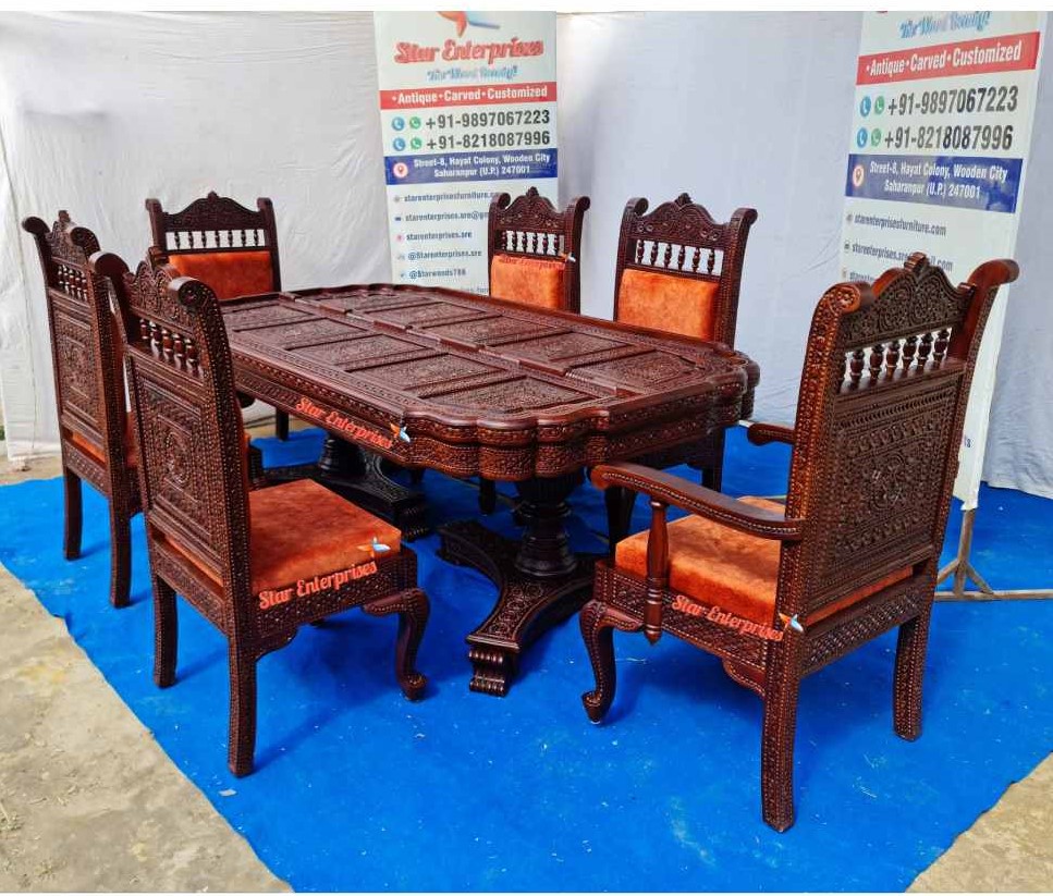 Teak-Wood-Hand-Engraving-Dining-Table-Set