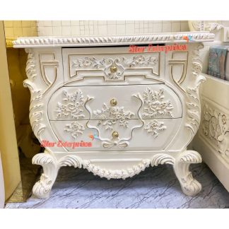 White Deco Wooden Luxury Bed Side Table