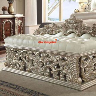 Wooden Antique Silver Hand Carved Bed Bench