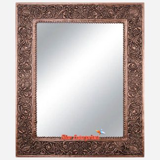 Wooden Copper Finish Carved Mirror Frame