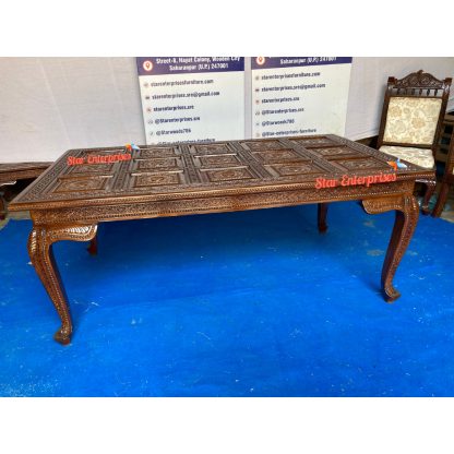 Star Enterprises Wooden Engraving Classic Dining Table Set DNG-050 - Image 2