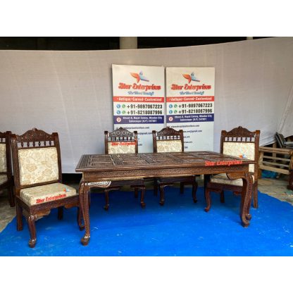 Star Enterprises Wooden Engraving Classic Dining Table Set DNG-050 - Image 3