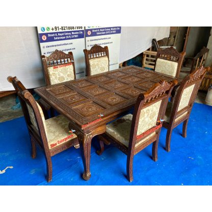 Star Enterprises Wooden Engraving Classic Dining Table Set DNG-050 - Image 4
