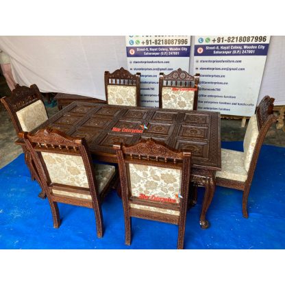 Star Enterprises Wooden Engraving Classic Dining Table Set DNG-050 - Image 5