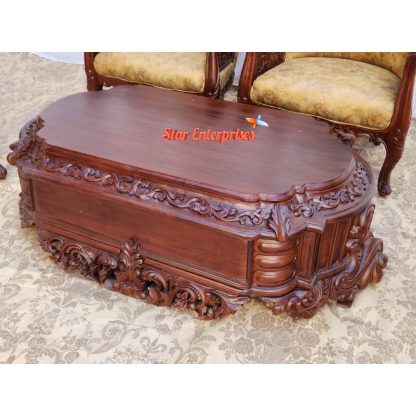 Star Enterprises Wooden Hand Carved Antique Center Table TBL-039 - Image 2