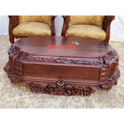 Star Enterprises Wooden Hand Carved Antique Center Table TBL-039 - Image 3