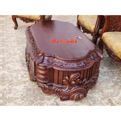 Star Enterprises Wooden Hand Carved Antique Center Table TBL-039 - Image 5