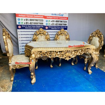 Star Enterprises Wooden Hand Carved Royal Dining Table Set DNG-041 - Image 3