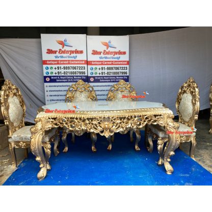 Star Enterprises Wooden Hand Carved Royal Dining Table Set DNG-041 - Image 5