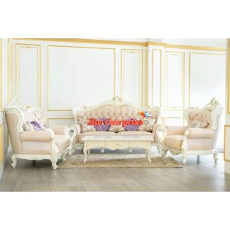 Wooden Luxurious White Designer Sofa Set