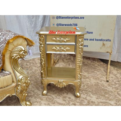 Wooden Luxury Antique Gold Bed Side Table