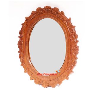 Wooden Oval Shape Floral Mirror Frame