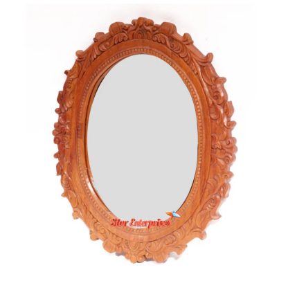 Wooden Oval Shape Floral Mirror Frame