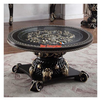 Wooden Round Carved Luxury Coffee Table