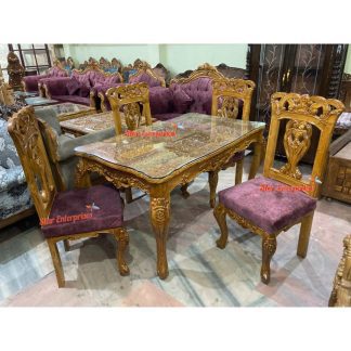 Wooden Royal Four Seater Dining Table Set