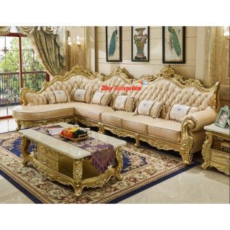 Wooden Royal Gold L-Shape Sofa Set