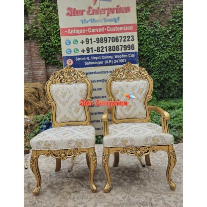 Star Enterprises Wooden Luxury Hand Carved Antique Gold Dining Table Set DNG-054 - Image 2