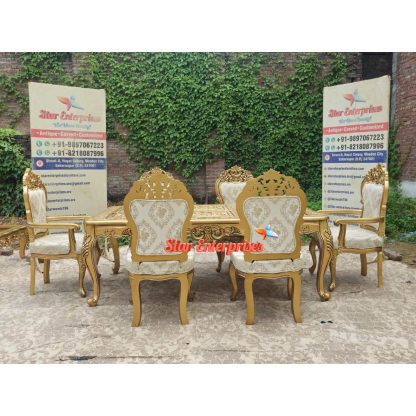 Star Enterprises Wooden Luxury Hand Carved Antique Gold Dining Table Set DNG-054 - Image 5