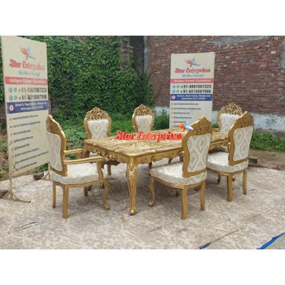 Star Enterprises Wooden Luxury Hand Carved Antique Gold Dining Table Set DNG-054 - Image 8