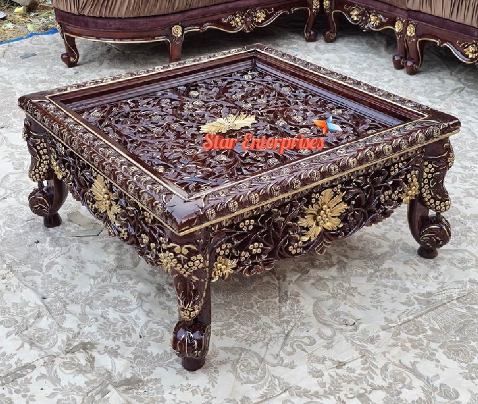 Wooden-Square-Heavy-Carving-Center-Table