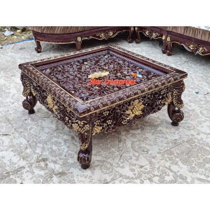 Wooden Square Heavy Carving Center Table