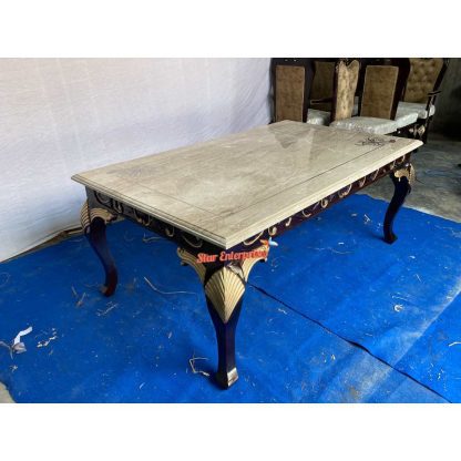 Star Enterprises Wooden Stone Top Hand Carved Dining Table Set DNG-053 - Image 3