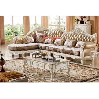 Wooden White Classic L-Shape Sofa Set