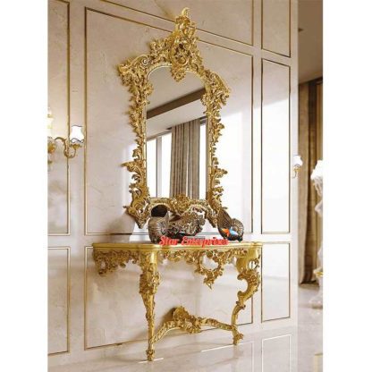 Italian Style Gold Leaf Gilding Luxury Console with Mirror Frame