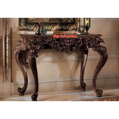 Luxury Classic European Style Solid Teak Wood Console Table