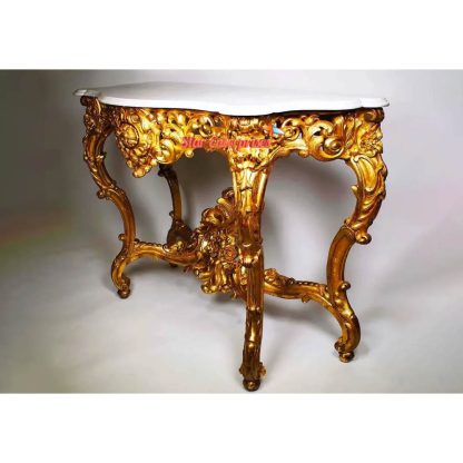 Luxury European Style Solid Teak Wood Hand Carving Console Table