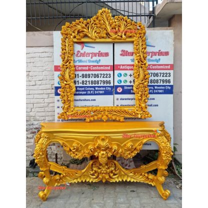 Teak Wood Maharaja Console With Mirror Frame