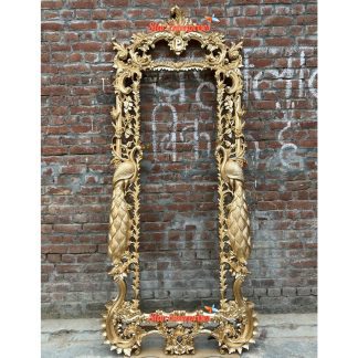 Teak Wood Royal Peacock Mirror Frame