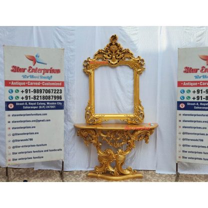 Wooden Gold Royal Console With Mirror Frame