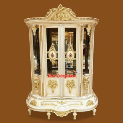 European Style Teak Wood Crockery Cabinet