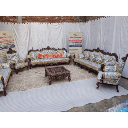 Star Enterprises Teak Wood Antique Classical Carved Sofa Set SOFA-0107 - Image 5