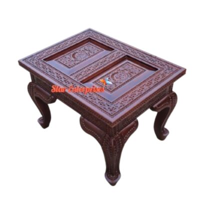 Star Enterprises Teak Wood Engraved Sofa Side Table SST-004 - Image 2